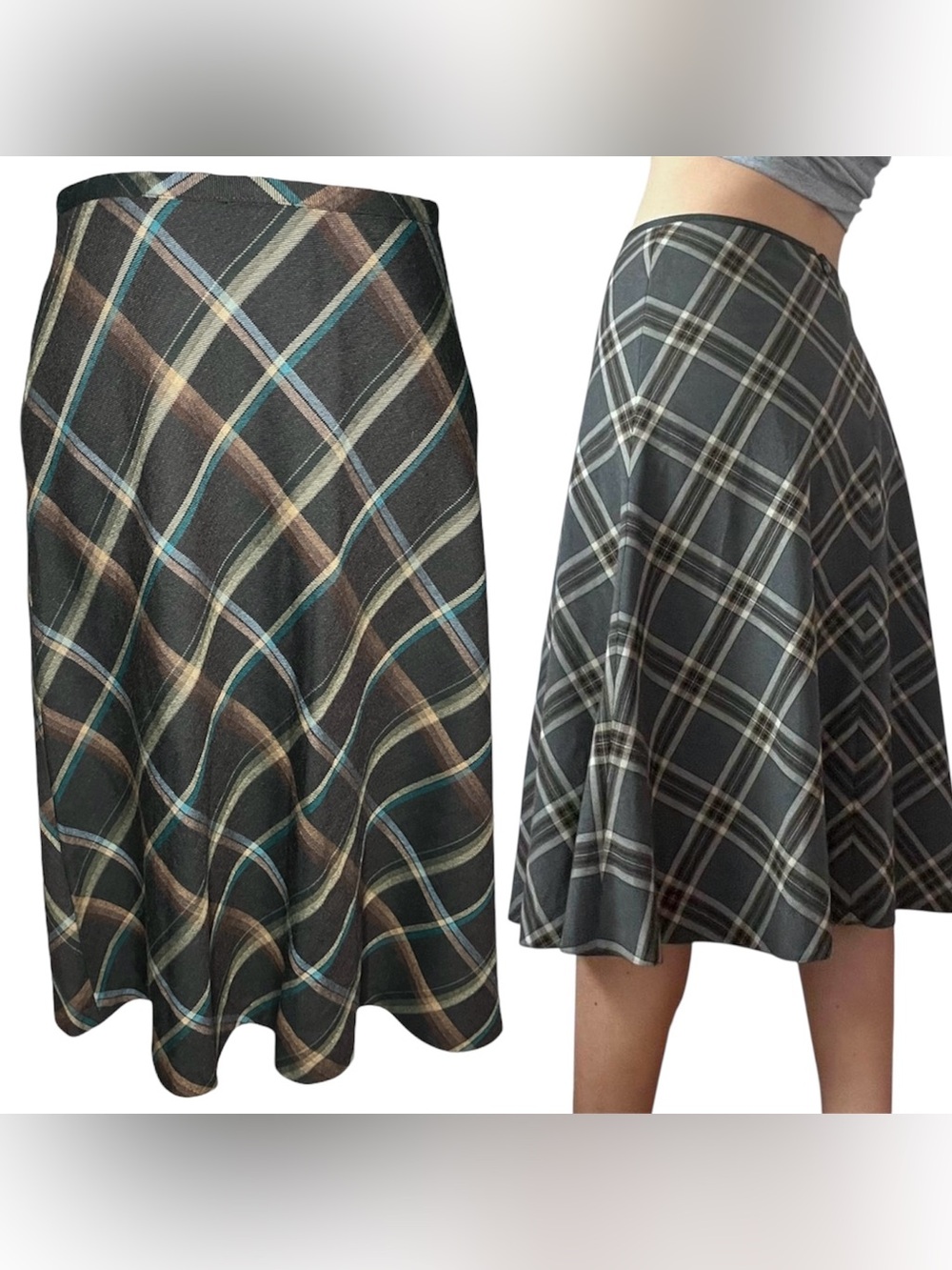 Women’s Plaid A-Line Skirt in Black and Brown - Picture 4 of 4